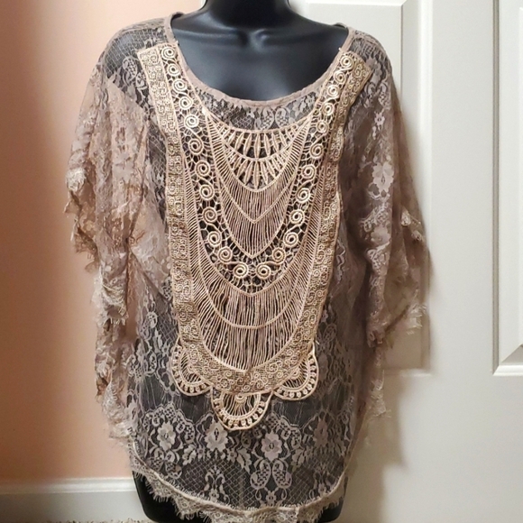 Daytrip Tops - Daytrip Lace Embellished Boho Top NWOT
